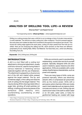 Analysis of Drilling Tool Life—A Review