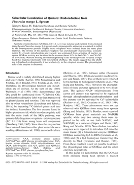 Subcellular Localization of Quinate: Oxidoreductase from Phaseolus Mungo L. Sprouts Xiangbo Kang, H