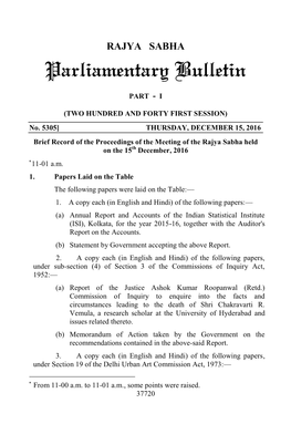 RAJYA SABHA Parliamentary Bulletin