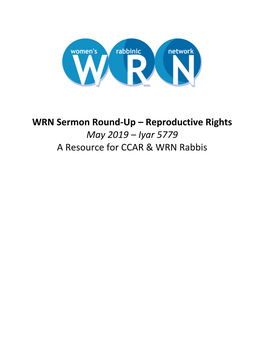 WRN Sermon Round-Up – Reproductive Rights May 2019 – Iyar 5779 a Resource for CCAR & WRN Rabbis