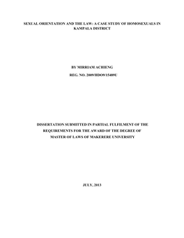 Sexual Orientation and the Law: a Case Study of Homosexuals in Kampala District