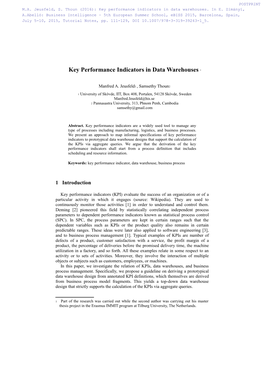 Key Performance Indicators in Data Warehouses 1