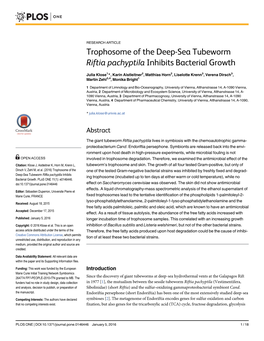 Trophosome of the Deep-Sea Tubeworm Riftia Pachyptila Inhibits Bacterial Growth