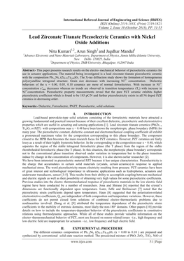 Lead Zirconate Titanate Piezoelectric Ceramics with Nickel Oxide Additions