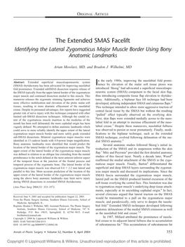 The Extended SMAS Facelift Identifying the Lateral Zygomaticus Major Muscle Border Using Bony Anatomic Landmarks