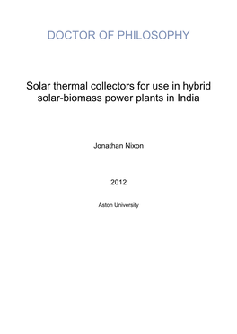 Solar Thermal Collectors for Use in Hybrid Solar-Biomass Power Plants in India