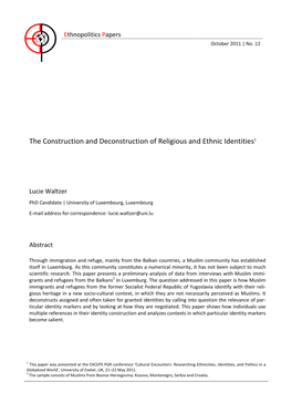 The Construction and Deconstruction of Religious and Ethnic Identities1