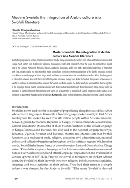 Modern Swahili: the Integration of Arabic Culture Into ­Swahili Literature