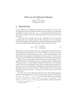 Notes on the Lebesgue Integral 1 Introduction