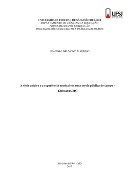 A Viola Caipira E a Experiência Musical Em Uma Escola Pública Do Campo – Emboabas/MG