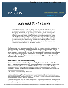 Apple Watch (A) – the Launch