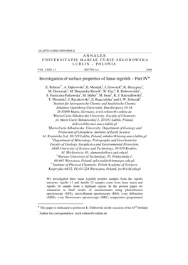 Investigation of Surface Properties of Lunar Regolith – Part IV ♣