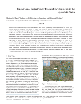 Jonglei Canal Project Under Potential Developments in the Upper Nile States