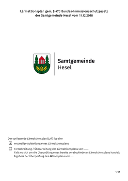 Lärmaktionsplan Gem. § 47D Bundes-Immissionsschutzgesetz Der Samtgemeinde Hesel Vom 11.12.2018