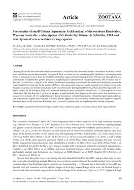 (Squamata: Gekkonidae) of the Southern Kimberley, Western Australia: Redescription of G