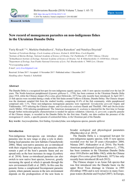 New Record of Monogenean Parasites on Non-Indigenous Fishes in the Ukrainian Danube Delta