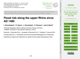 Flood Risk Along the Upper Rhine Since AD 1480 Table 1