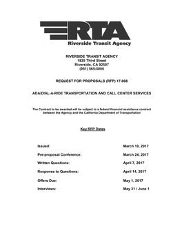 RIVERSIDE TRANSIT AGENCY 1825 Third Street Riverside, CA 92507 (951) 565-5000