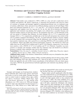 Persistence and Carryover Effect of Imazapic and Imazapyr in Brazilian Cropping Systems1