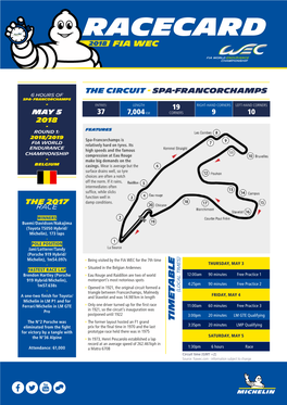 2018 FIA WEC Racecard