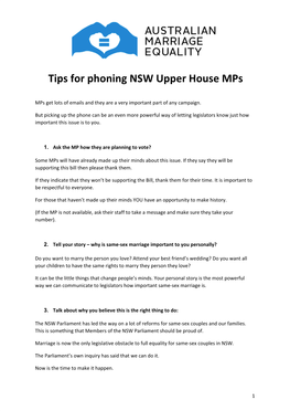 Tips for Phoning NSW Upper House Mps