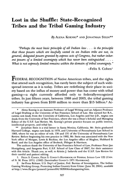 Lost in the Shuffle: State-Recognized Tribes and the Tribal Gaming Industry