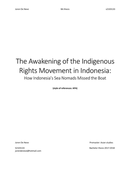 The Awakening of the Indigenous Rights Movement in Indonesia: How Indonesia’S Sea Nomads Missed the Boat