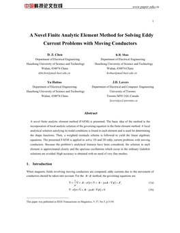 A Novel Finite Analytic Element Method for Solving Eddy Current Problems with Moving Conductors