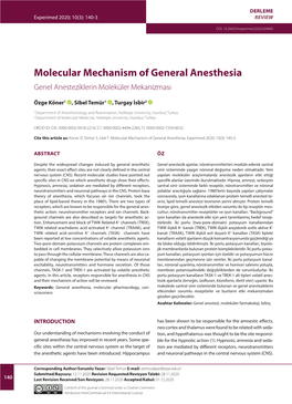 Molecular Mechanism of General Anesthesia Genel Anesteziklerin Moleküler Mekanizması