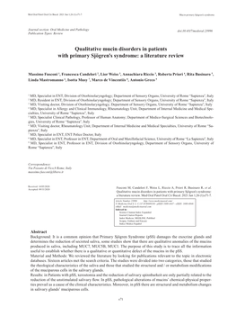 Qualitative Mucin Disorders in Patients with Primary Sjögren's Syndrome: a Literature Review