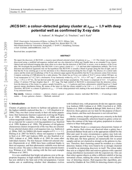 JKCS 041: a Colour–Detected Galaxy Cluster at Zphot ∼ 1.9 With