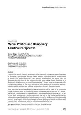 Media, Politics and Democracy: a Critical Perspective