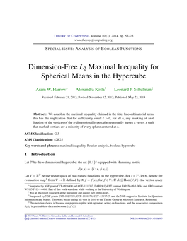 Dimension-Free L2 Maximal Inequality for Spherical Means in the Hypercube