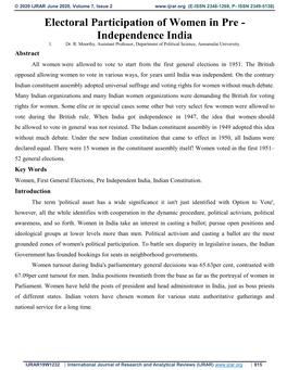 Electoral Participation of Women in Pre - Independence India 1