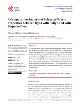 A Comparative Analysis of Polyester Fabric Properties Between Dyed with Indigo and with Disperse Dyes