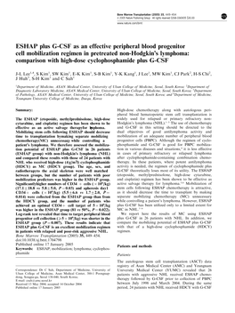 ESHAP Plus G-CSF As an Effective Peripheral Blood