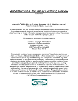 Antihistamines, Minimally Sedating Review 09/09/2009