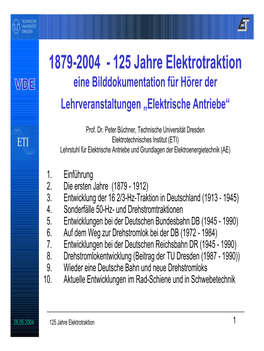 125 Jahre Elektrotraktion Eine Bilddokumentation Für Hörer Der Lehrveranstaltungen „Elektrische Antriebe“