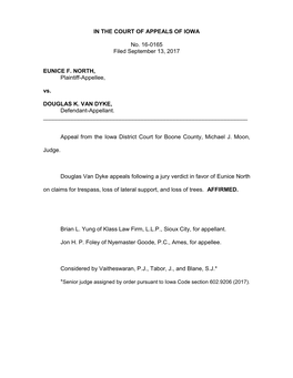 IN the COURT of APPEALS of IOWA No. 16-0165 Filed September