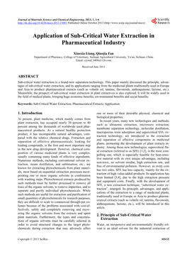 Application of Sub-Critical Water Extraction in Pharmaceutical Industry