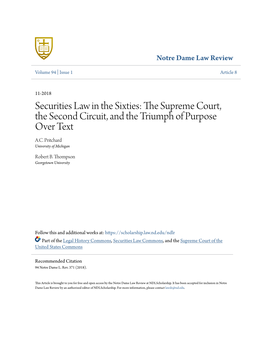 Securities Law in the Sixties: the Supreme Court, the Second Circuit, and the Triumph of Purpose Over Text