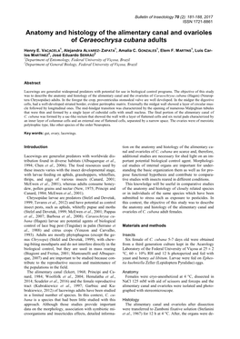 Anatomy and Histology of the Alimentary Canal and Ovarioles of Ceraeochrysa Cubana Adults