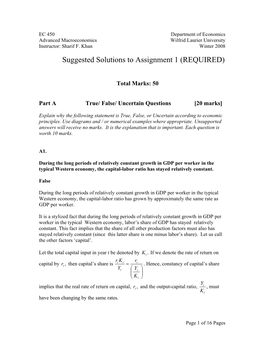 Suggested Solutions to Assignment 1 (REQUIRED)