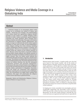 Religious Violence and Media Coverage in a Globalizing India 135 Perhaps by the Influence and Efforts of Public Relations Problems