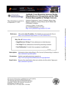 Protein Butyrophilin in Multiple Sclerosis Oligodendrocyte