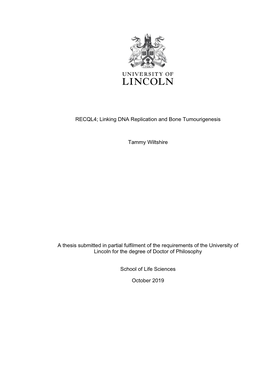 RECQL4; Linking DNA Replication and Bone Tumourigenesis