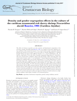 Crustacean Biology Advance Access Published 12 July 2017 Journal Of