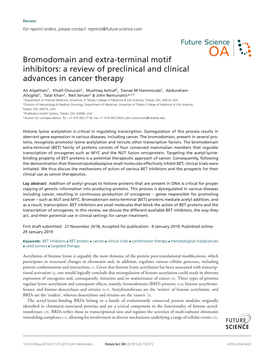 Bromodomain and Extra-Terminal Motif Inhibitors: a Review of Preclinical and Clinical Advances in Cancer Therapy