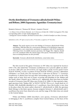 On the Distribution of Uromastyx Alfredschmidti Wilms and Böhme, 2000 (Squamata: Agamidae: Uromastycinae)