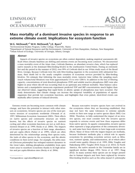 Mass Mortality of a Dominant Invasive Species in Response to an Extreme Climate Event: Implications for Ecosystem Function